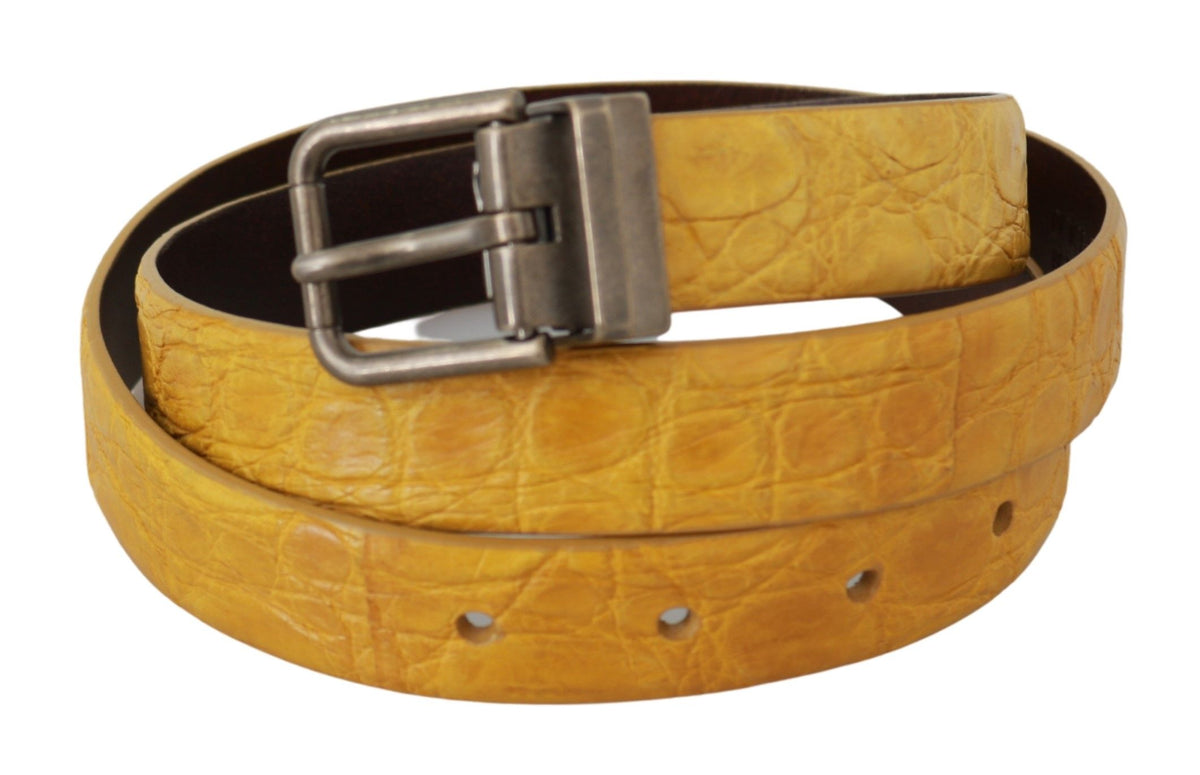 Ceinture Dolce &amp; Gabbana en cuir exotique jaune avec boucle grise 
