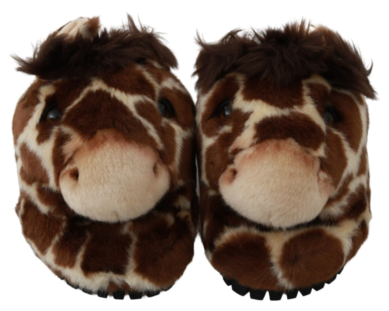 Sandales plates Dolce &amp; Gabbana marron à motif girafe