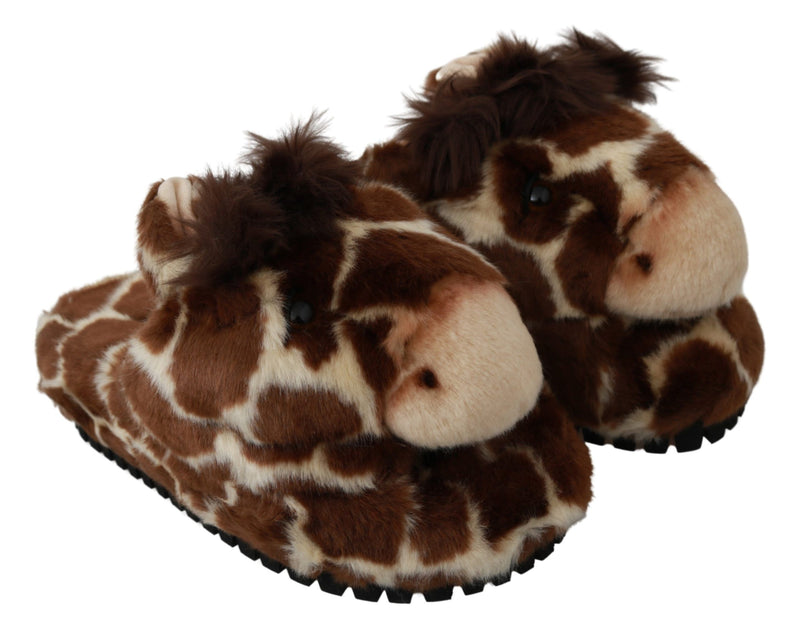 Sandales plates Dolce &amp; Gabbana marron à motif girafe