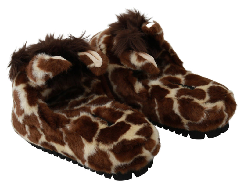 Sandales plates Dolce &amp; Gabbana marron à motif girafe