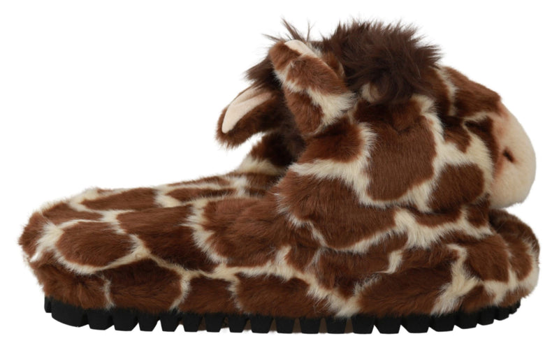 Sandales plates Dolce &amp; Gabbana marron à motif girafe
