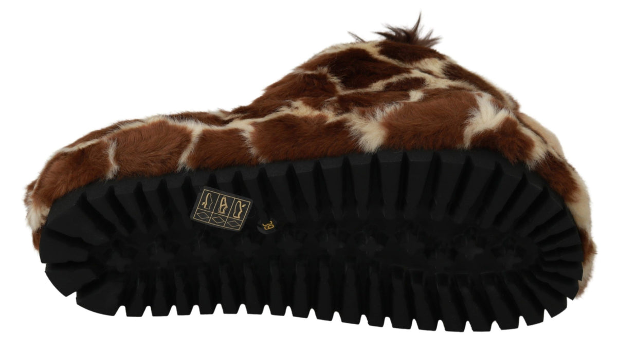 Sandales plates Dolce &amp; Gabbana marron à motif girafe