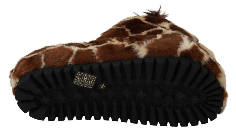 Sandales plates Dolce &amp; Gabbana marron à motif girafe