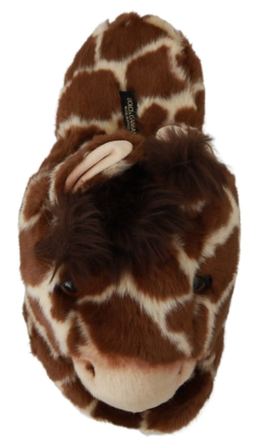 Sandales plates Dolce &amp; Gabbana marron à motif girafe