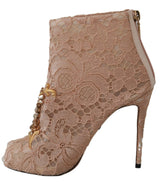Bottines à talons aiguilles Dolce &amp; Gabbana en dentelle rose et cristal
