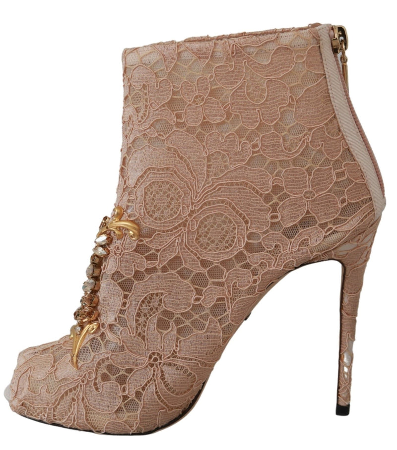 Bottines à talons aiguilles Dolce &amp; Gabbana en dentelle rose et cristal