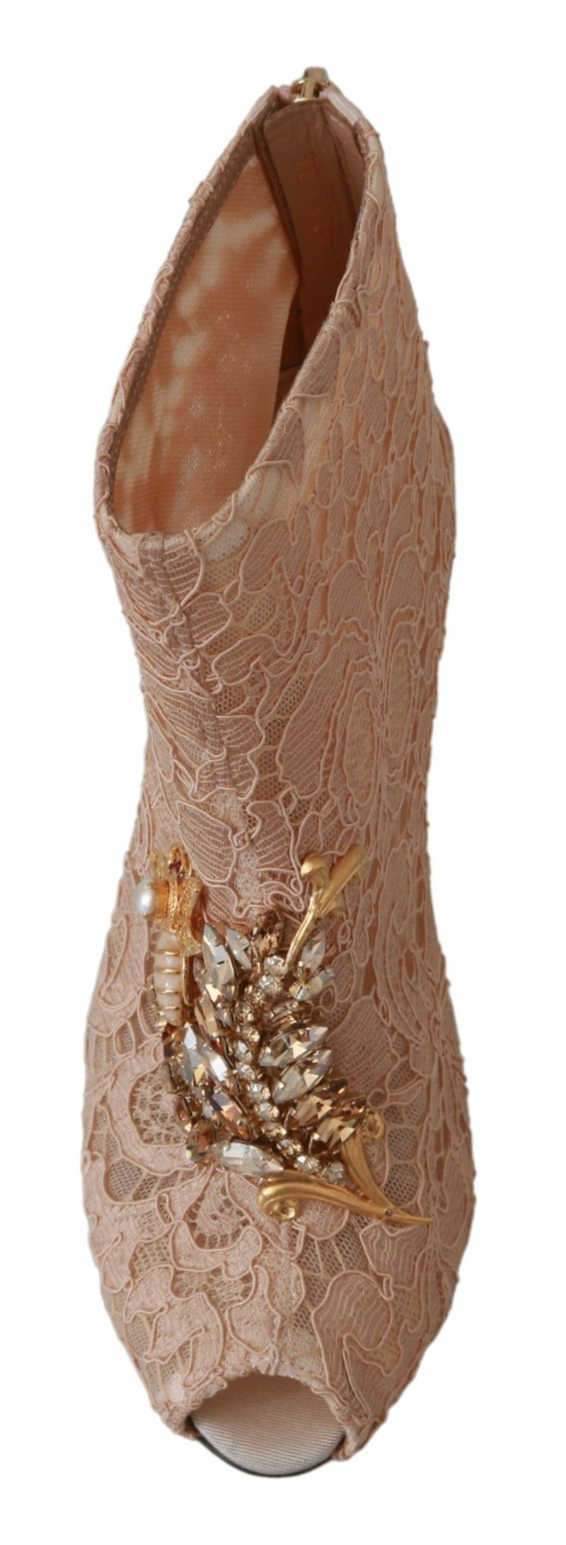 Bottines à talons aiguilles Dolce &amp; Gabbana en dentelle rose et cristal