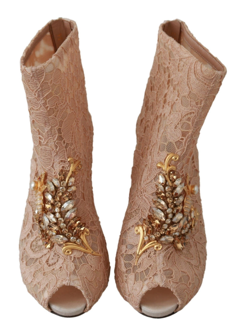 Bottines à talons aiguilles Dolce &amp; Gabbana en dentelle rose et cristal