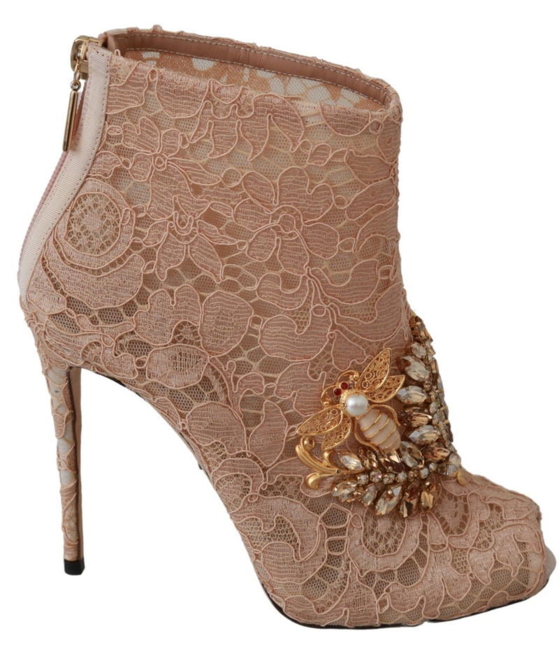 Bottines à talons aiguilles Dolce &amp; Gabbana en dentelle rose et cristal