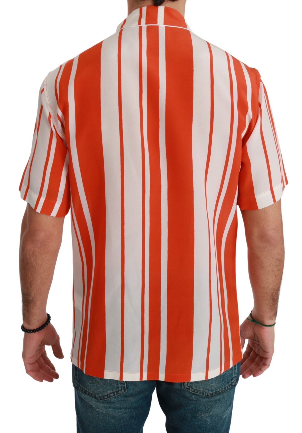 Chemise blanche à manches courtes rayée en soie orange Dolce &amp; Gabbana