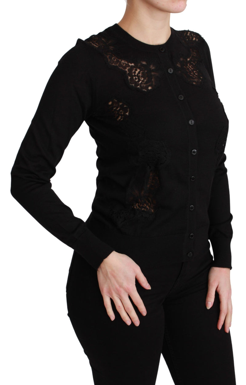Gilet en cachemire noir et dentelle Dolce &amp; Gabbana