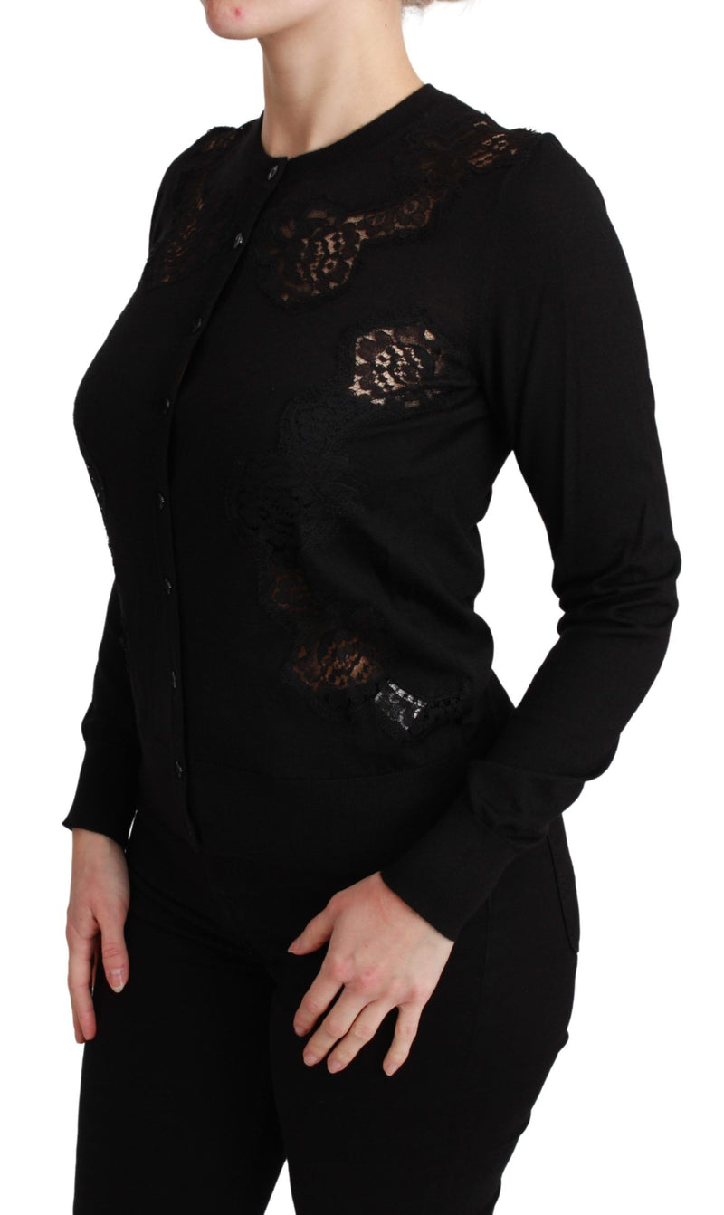 Gilet en cachemire noir et dentelle Dolce &amp; Gabbana