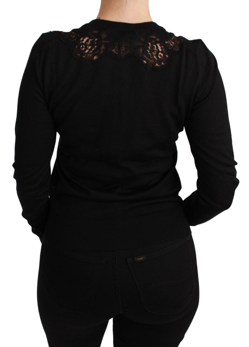 Gilet en cachemire noir et dentelle Dolce &amp; Gabbana
