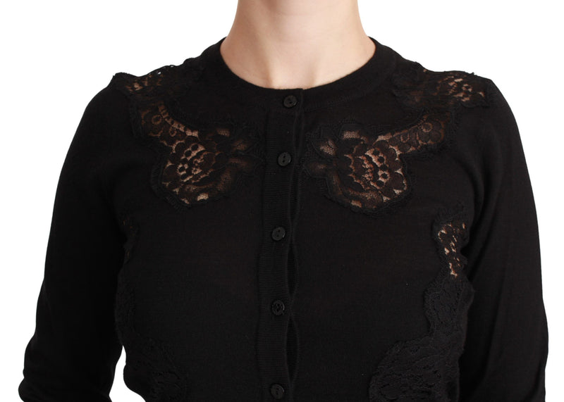Gilet en cachemire noir et dentelle Dolce &amp; Gabbana