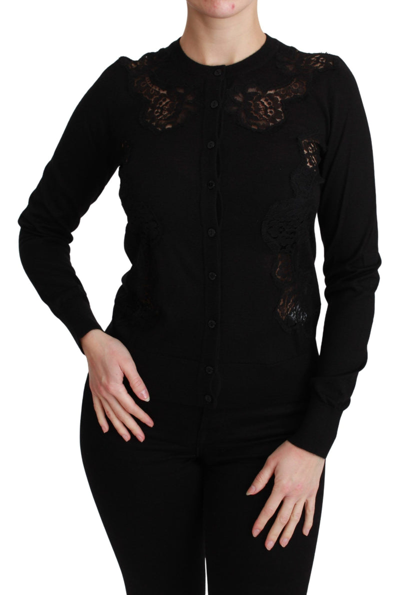 Gilet en cachemire noir et dentelle Dolce &amp; Gabbana