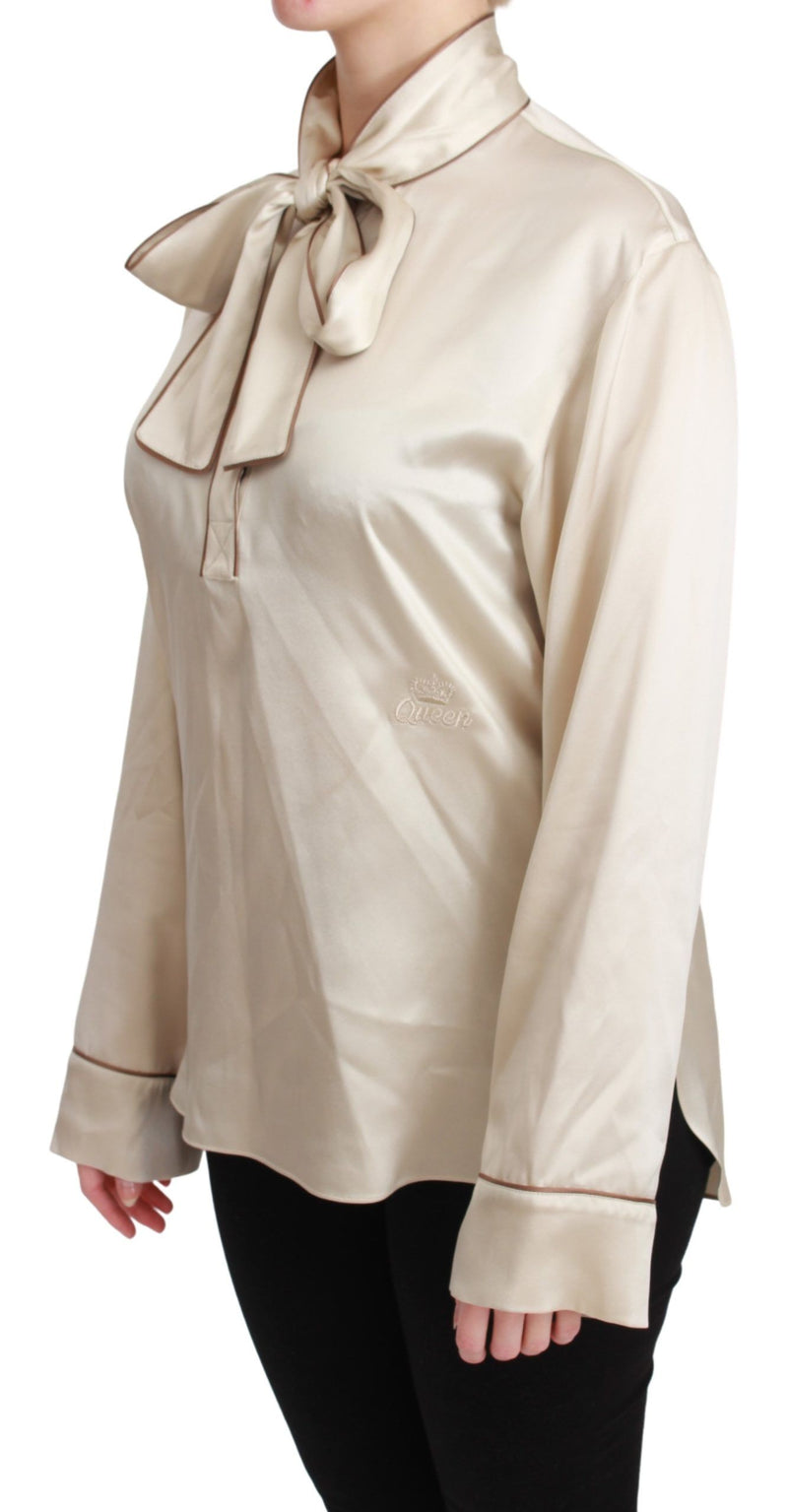 Dolce &amp; Gabbana Chemisier beige à manches longues Queen en satin de soie