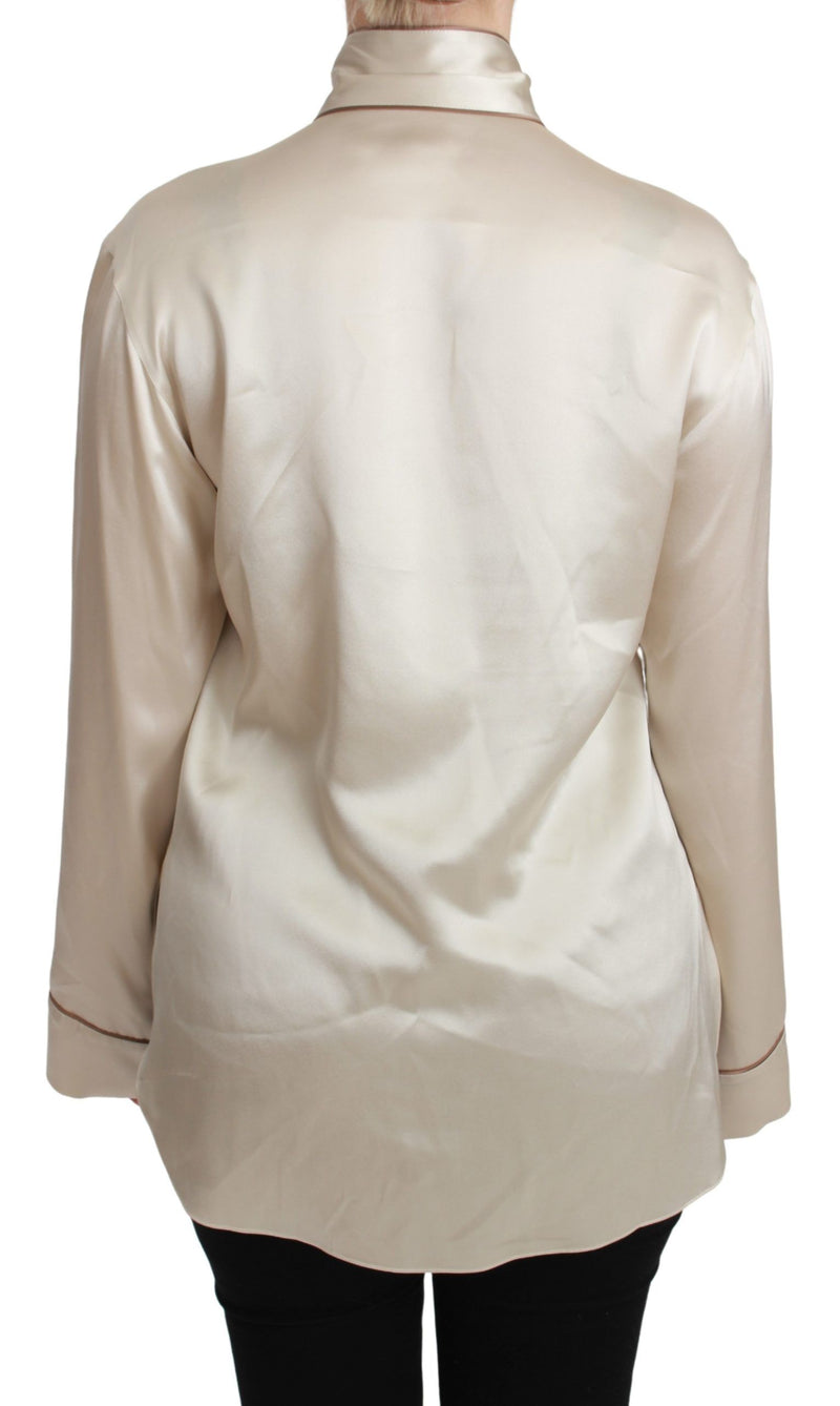 Dolce &amp; Gabbana Chemisier beige à manches longues Queen en satin de soie