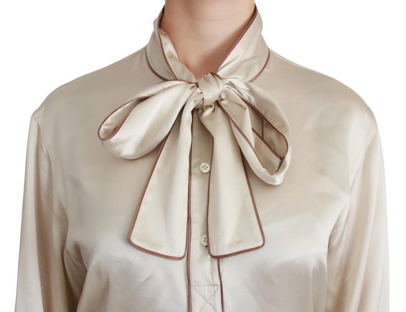 Dolce &amp; Gabbana Chemisier beige à manches longues Queen en satin de soie