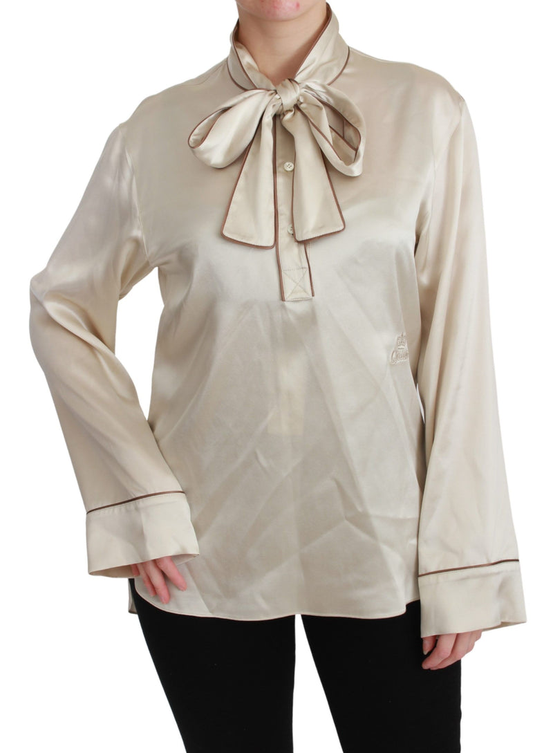 Dolce &amp; Gabbana Chemisier beige à manches longues Queen en satin de soie