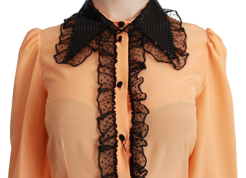 Chemisier en soie jaune à sequins et dentelle Dolce &amp; Gabbana