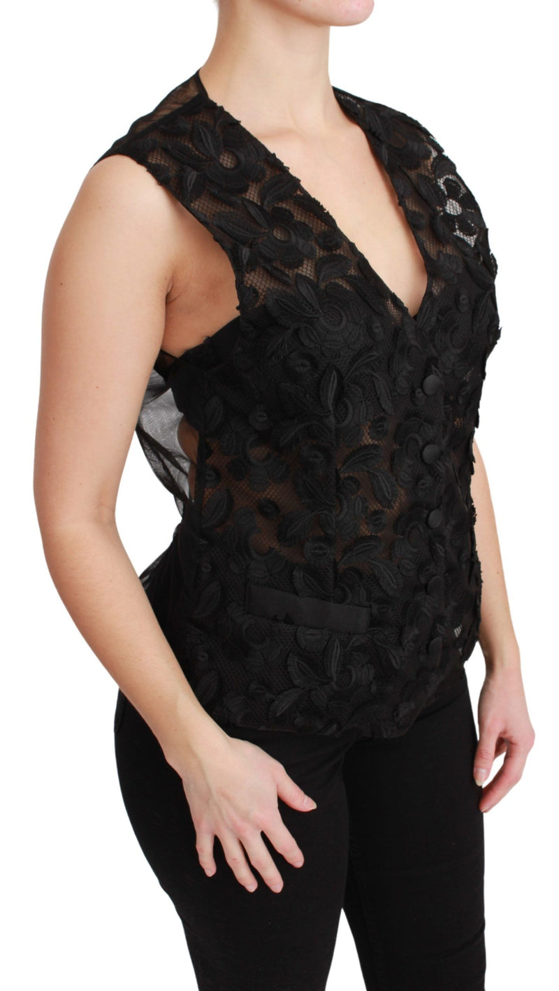 Dolce &amp; Gabbana Gilet en brocart noir à fleurs