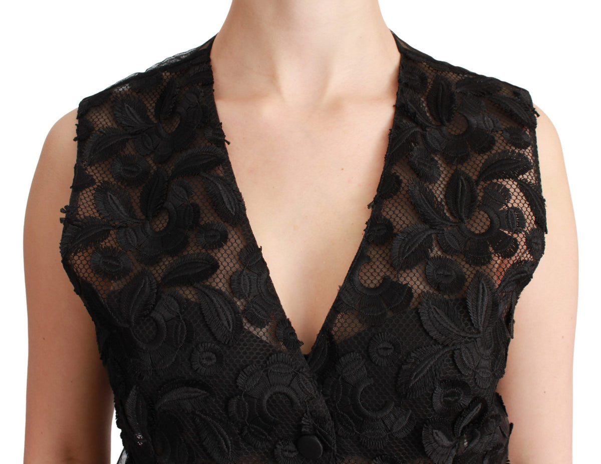 Dolce &amp; Gabbana Gilet en brocart noir à fleurs