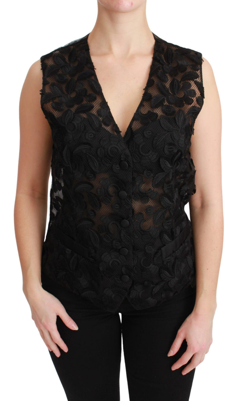 Dolce &amp; Gabbana Gilet en brocart noir à fleurs
