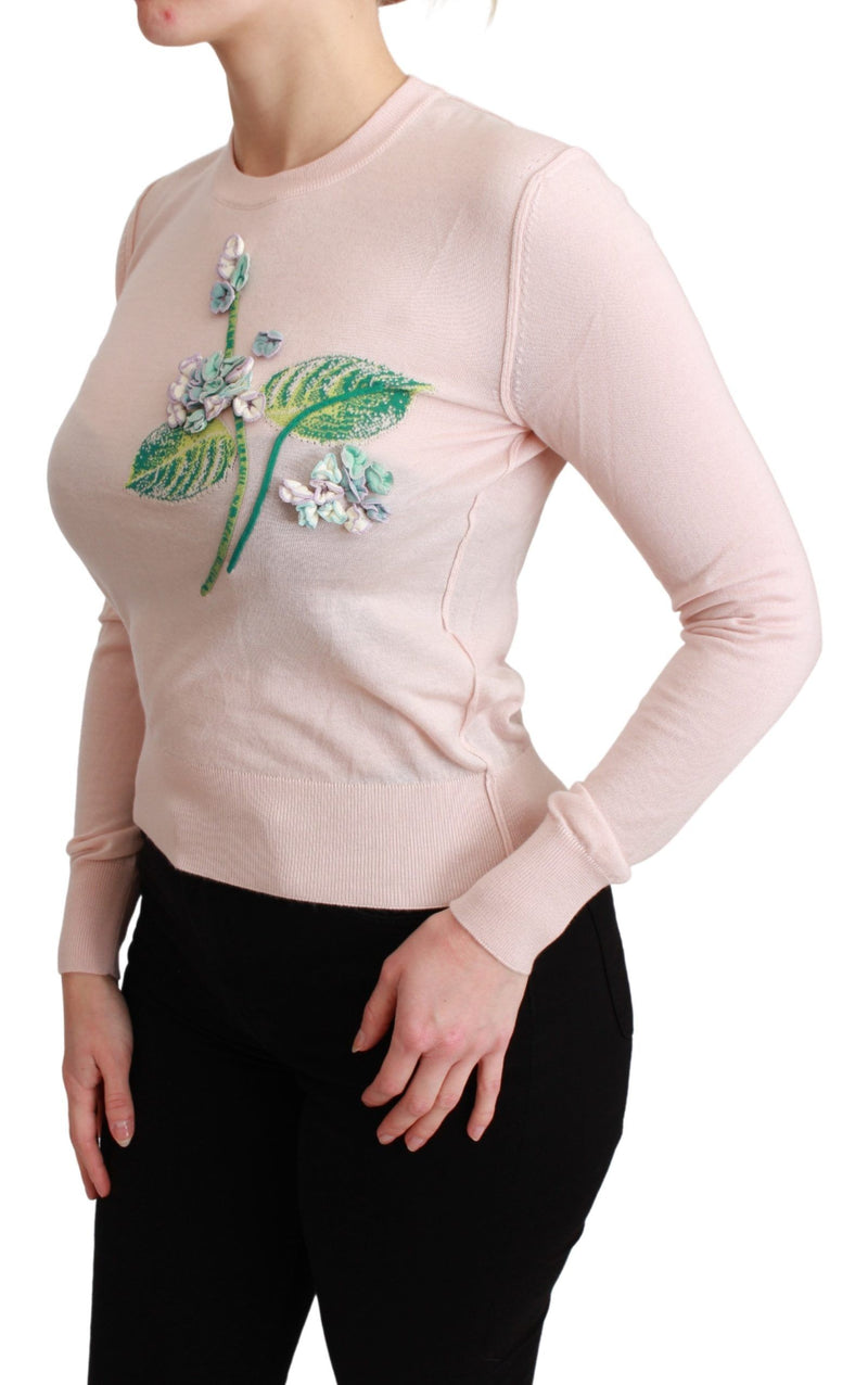 Pull en cachemire et soie à motif floral rose Dolce &amp; Gabbana