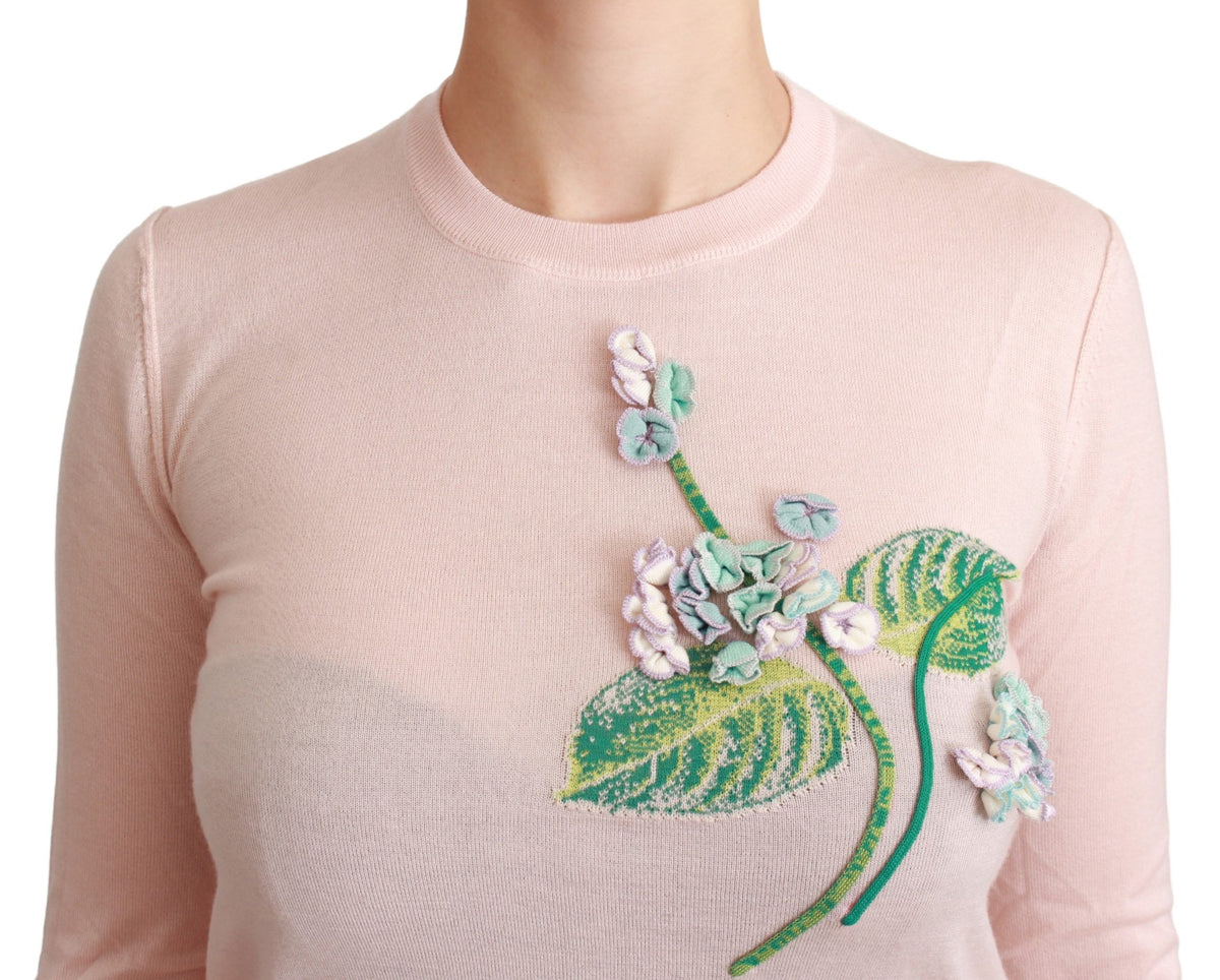 Pull en cachemire et soie à motif floral rose Dolce &amp; Gabbana