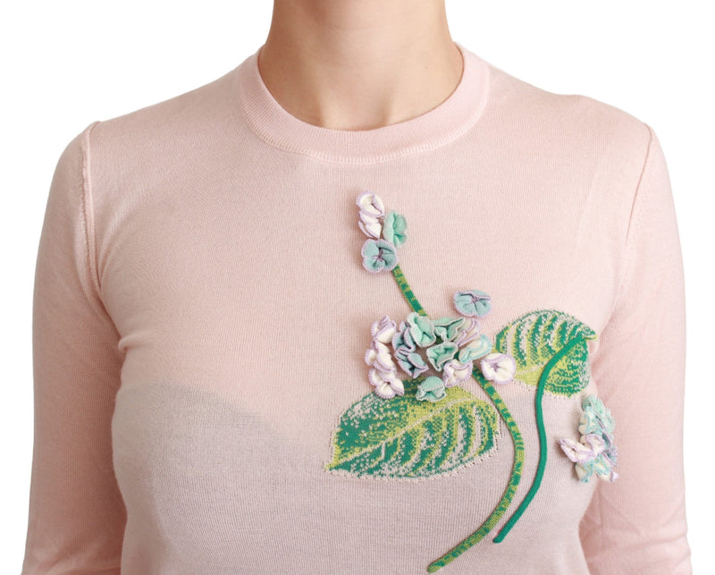 Pull en cachemire et soie à motif floral rose Dolce &amp; Gabbana