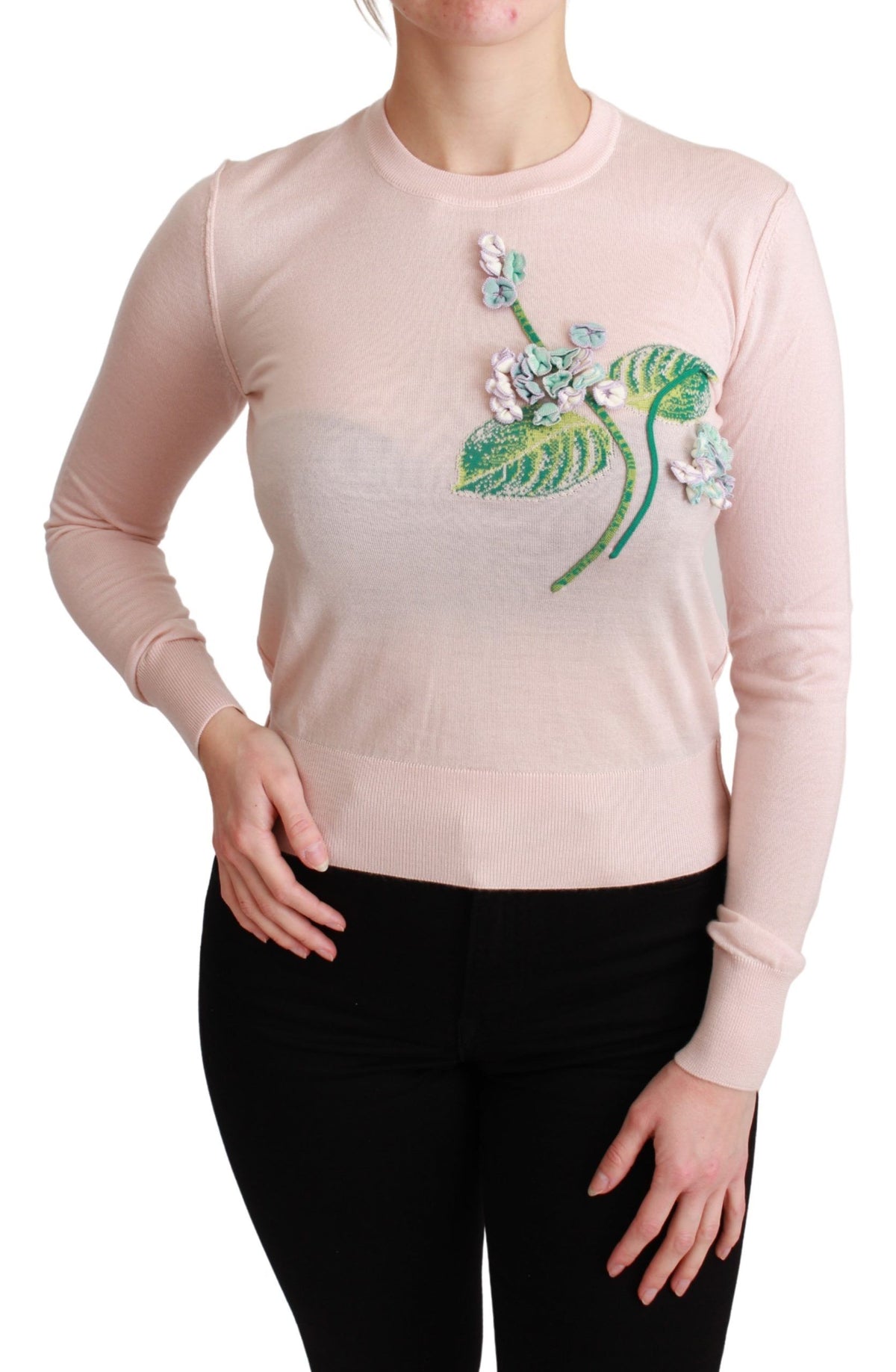 Pull en cachemire et soie à motif floral rose Dolce &amp; Gabbana