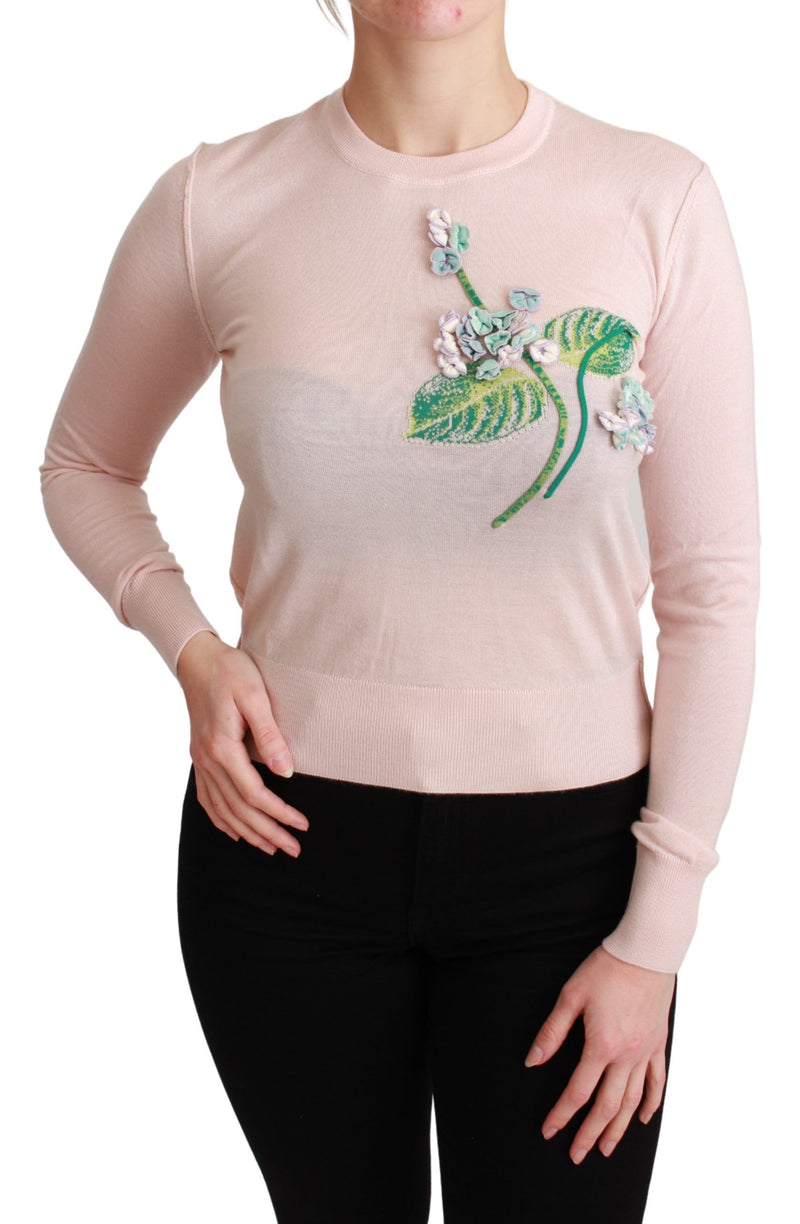 Pull en cachemire et soie à motif floral rose Dolce &amp; Gabbana