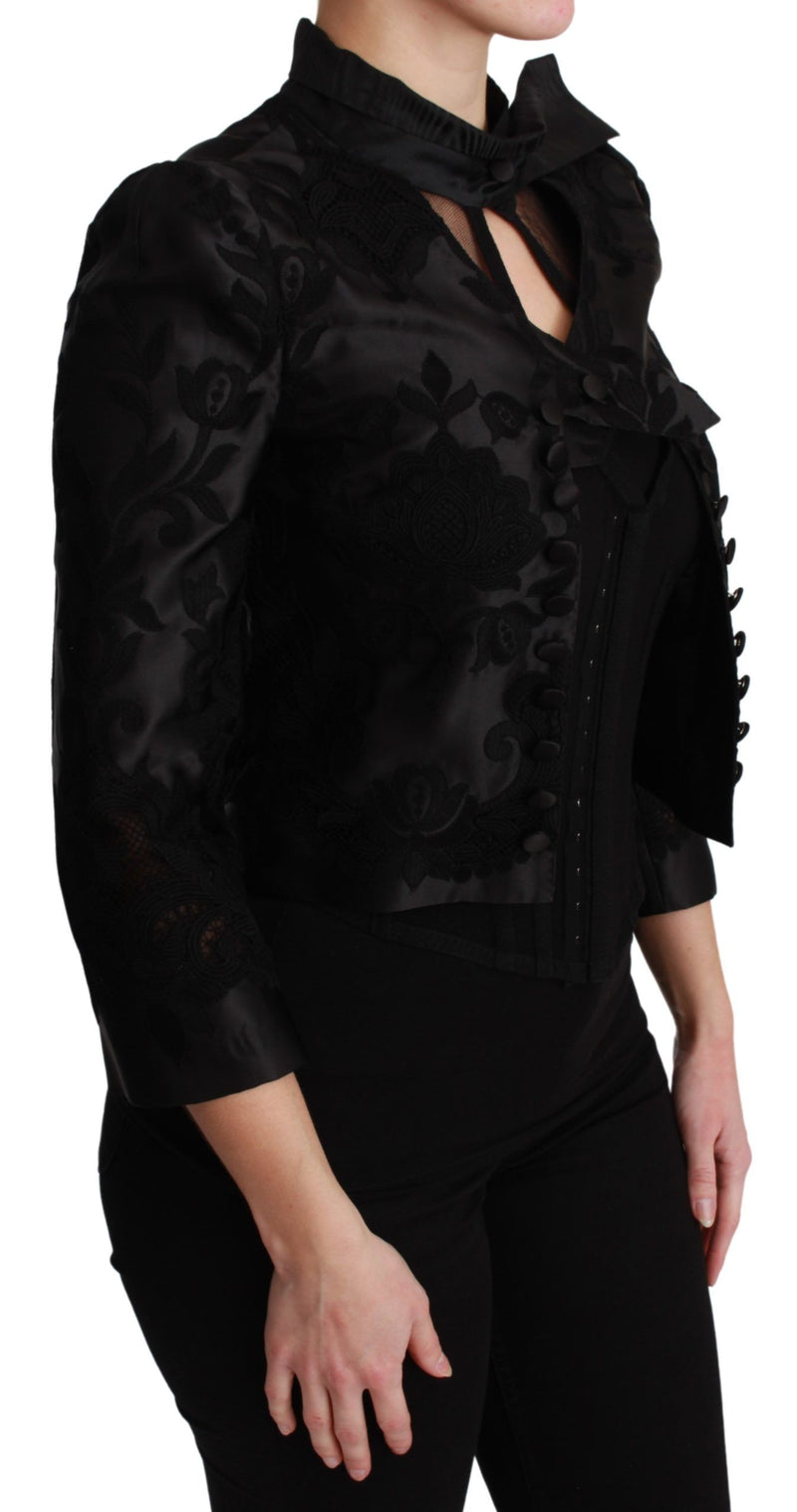 Veste blazer en soie jacquard à motif floral noir Dolce &amp; Gabbana