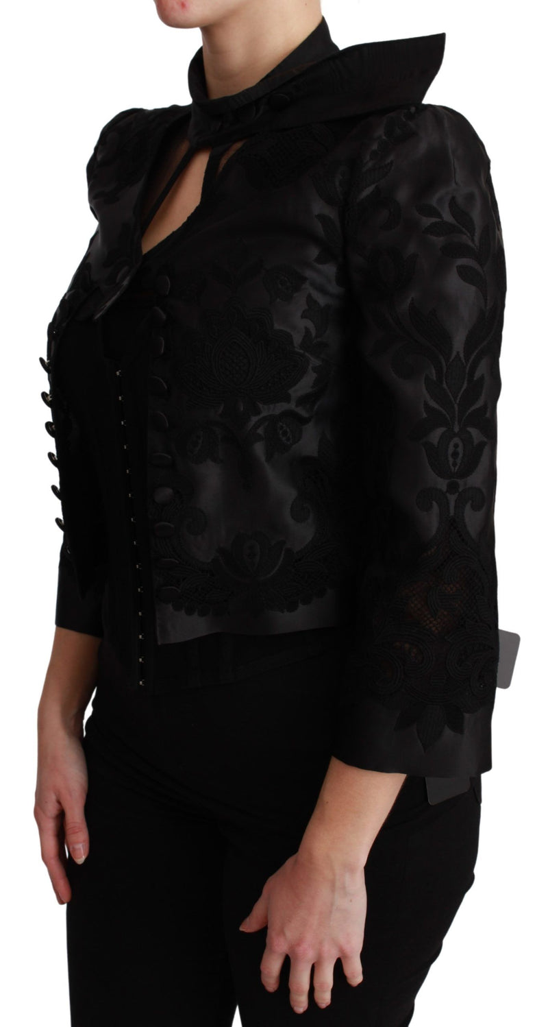 Veste blazer en soie jacquard à motif floral noir Dolce &amp; Gabbana