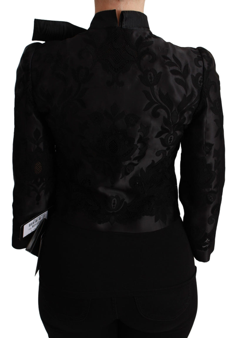 Veste blazer en soie jacquard à motif floral noir Dolce &amp; Gabbana