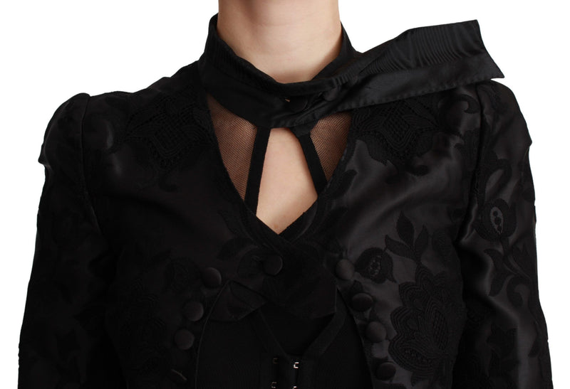 Veste blazer en soie jacquard à motif floral noir Dolce &amp; Gabbana
