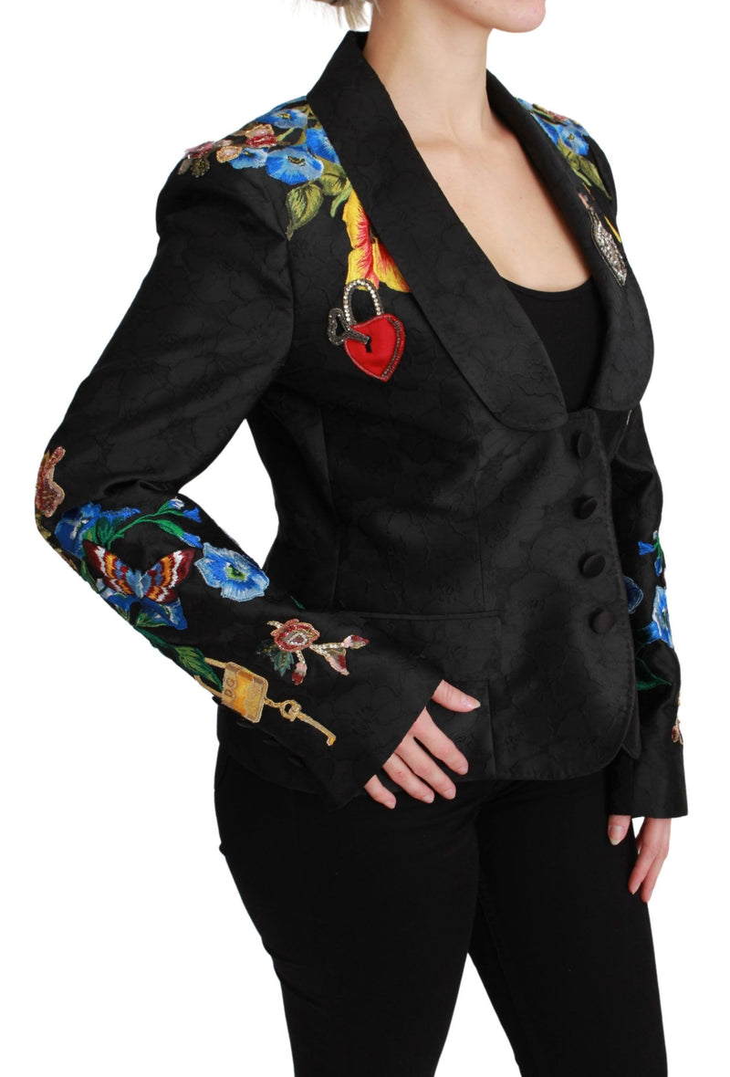 Veste blazer Dolce &amp; Gabbana en brocart noir et cristaux