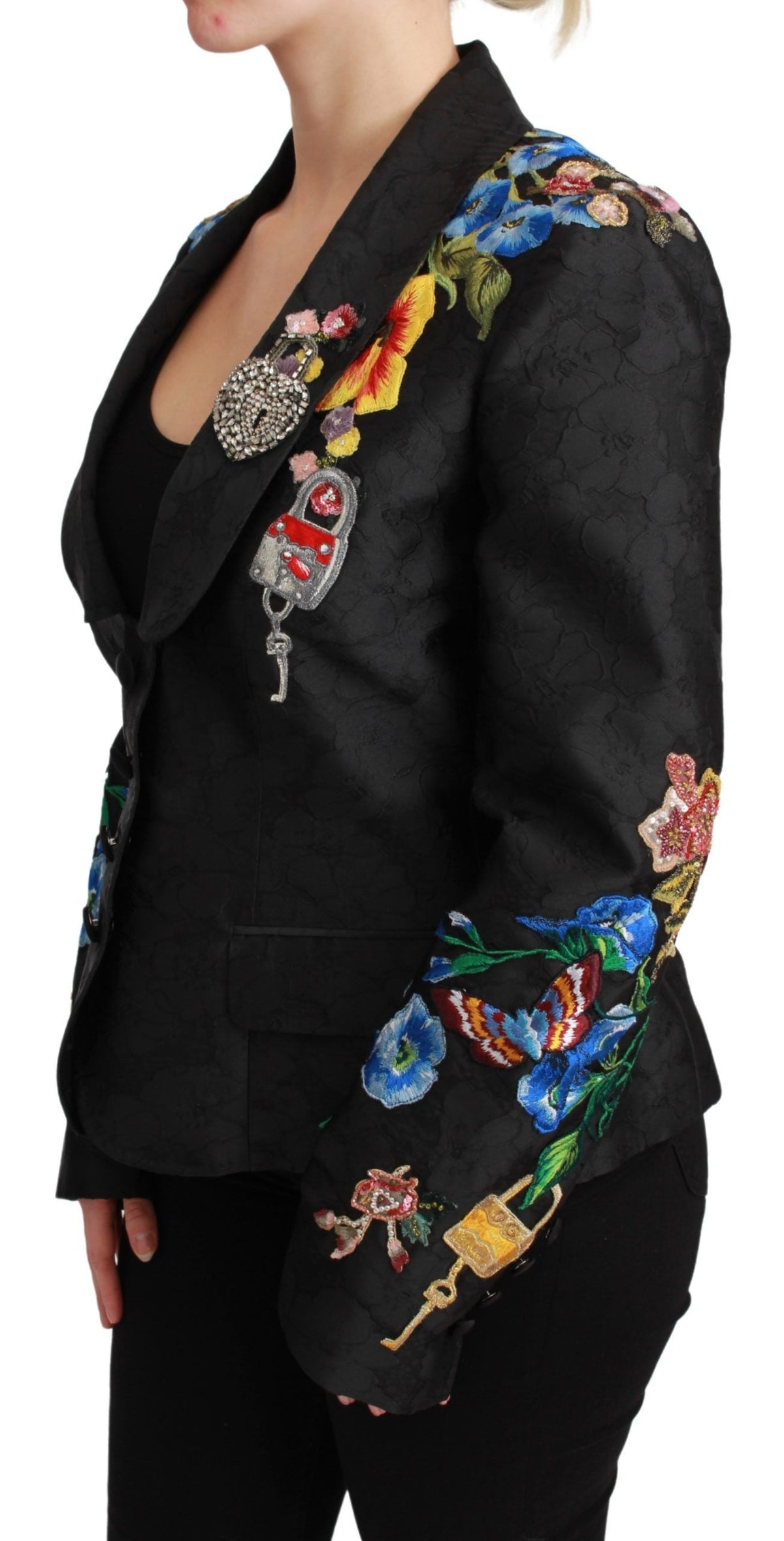 Veste blazer Dolce &amp; Gabbana en brocart noir et cristaux