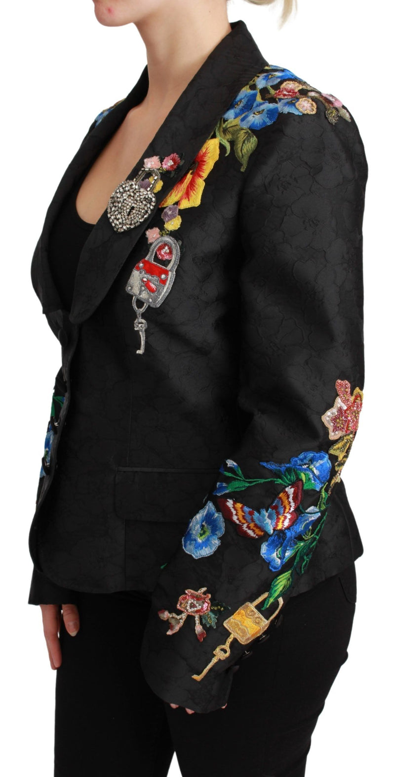 Veste blazer Dolce &amp; Gabbana en brocart noir et cristaux