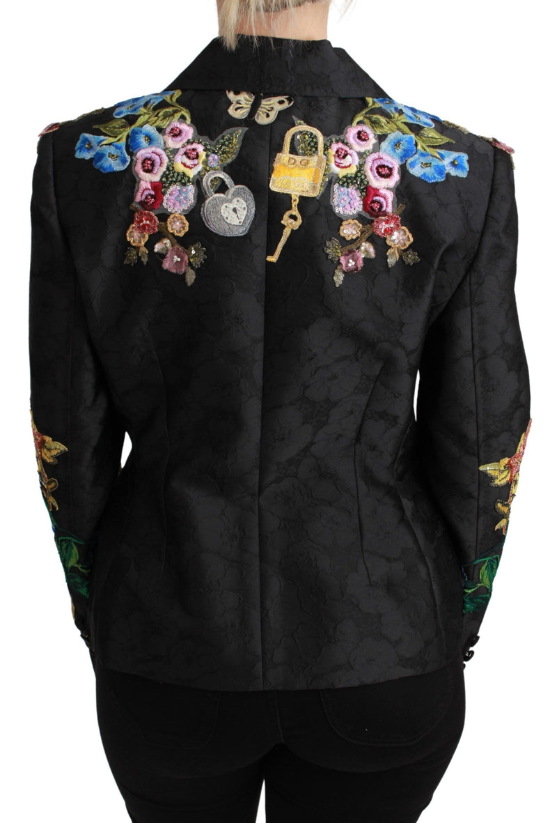 Veste blazer Dolce &amp; Gabbana en brocart noir et cristaux