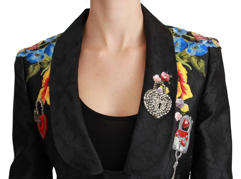 Veste blazer Dolce &amp; Gabbana en brocart noir et cristaux