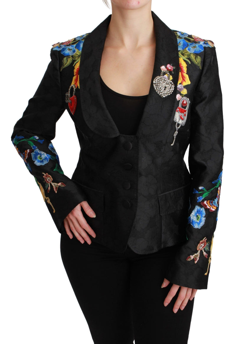 Veste blazer Dolce &amp; Gabbana en brocart noir et cristaux