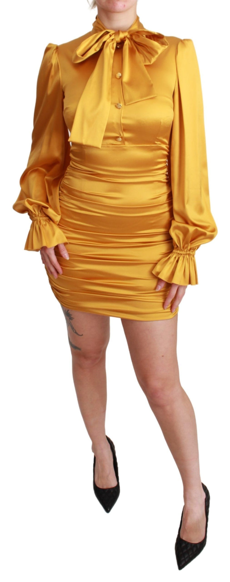 Robe fourreau mini moulante en soie stretch jaune Dolce &amp; Gabbana