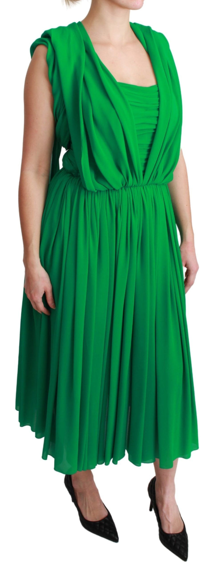 Robe longue plissée sans manches Dolce &amp; Gabbana 100% soie verte