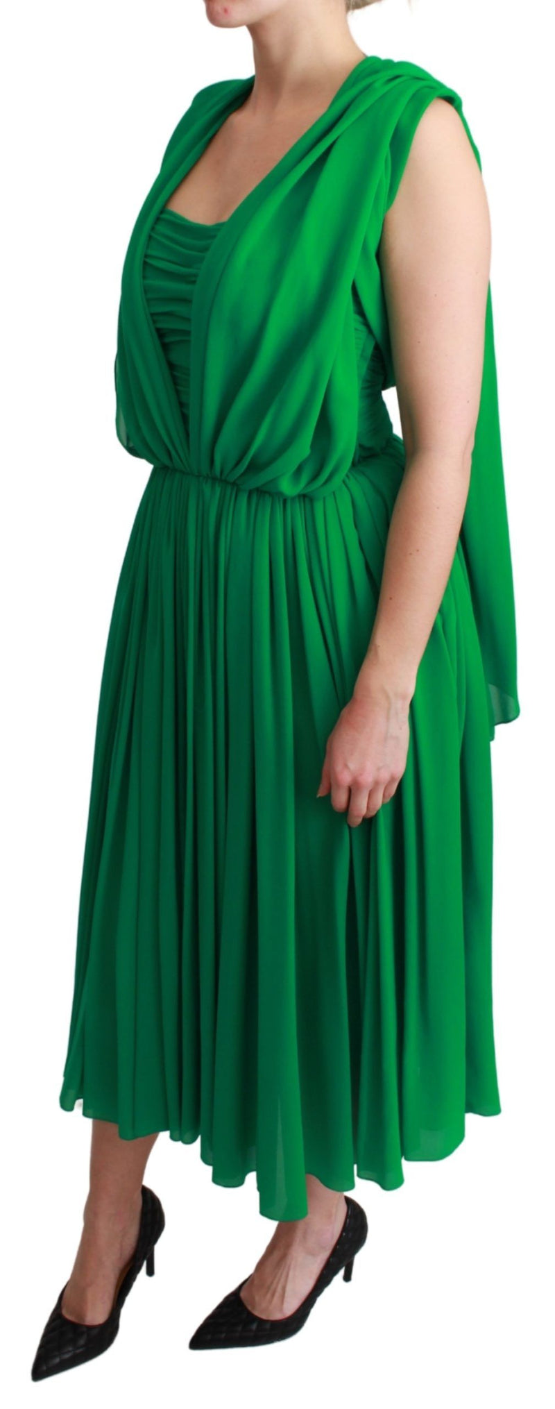 Robe longue plissée sans manches Dolce &amp; Gabbana 100% soie verte