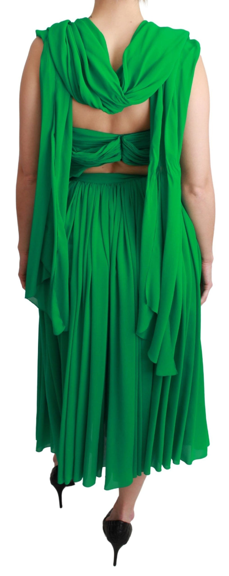 Robe longue plissée sans manches Dolce &amp; Gabbana 100% soie verte