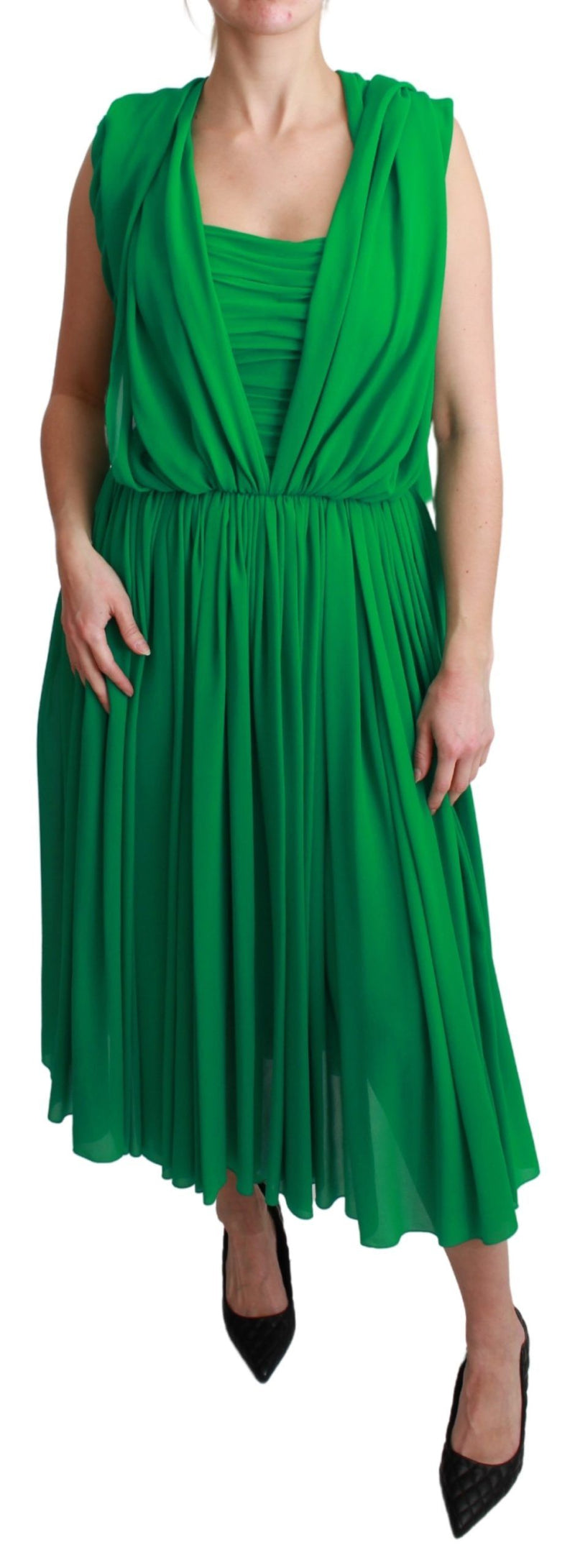 Robe longue plissée sans manches Dolce &amp; Gabbana 100% soie verte