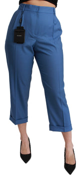 Pantalon court plissé en laine bleue à revers Dolce &amp; Gabbana