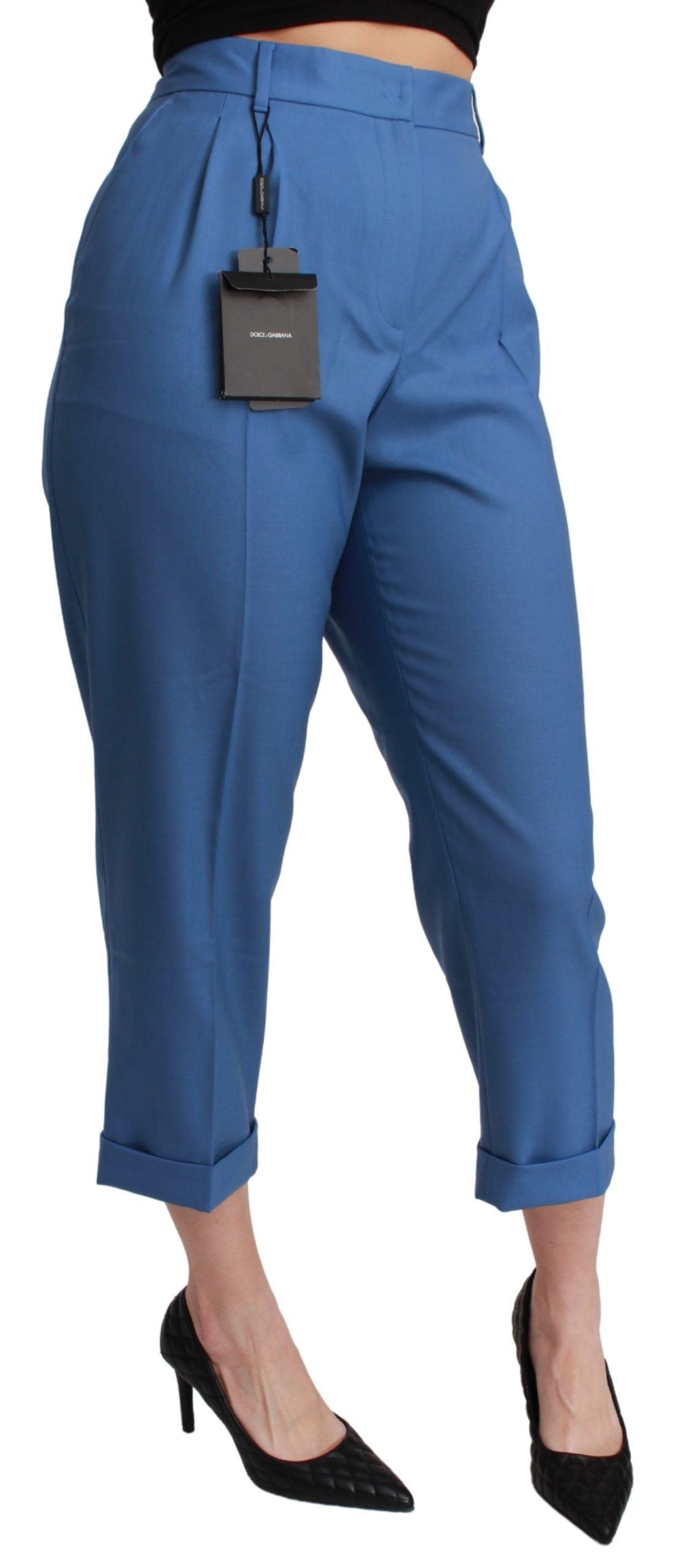 Pantalon court plissé en laine bleue à revers Dolce &amp; Gabbana