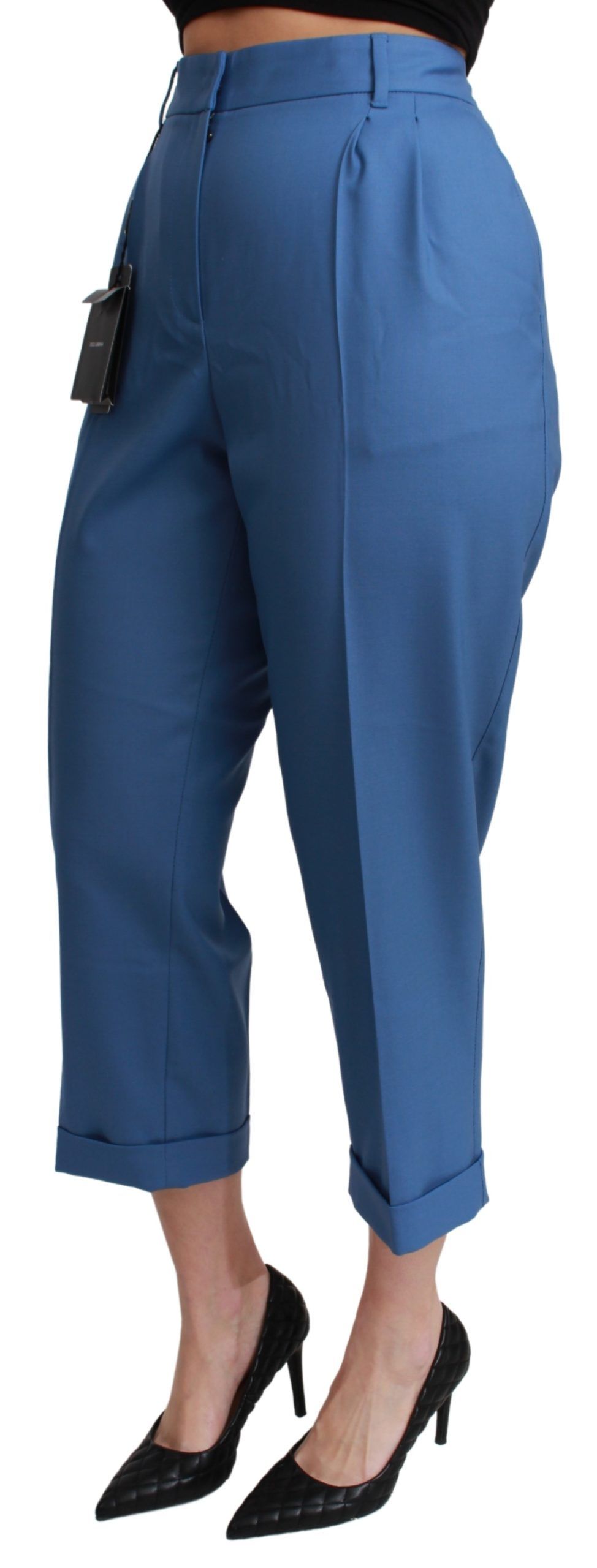 Pantalon court plissé en laine bleue à revers Dolce &amp; Gabbana
